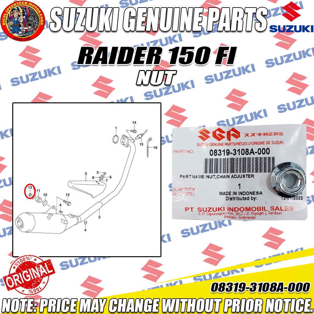 SUZUKI GENUINE RAIDER 150 FI NUT (SGP) (GENUINE: 08319-3108A-000 ...