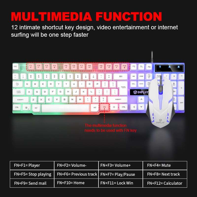 Inplay STX200 Keyboard Mouse Set Rainbow RGB Suspended Backlit Gaming ...