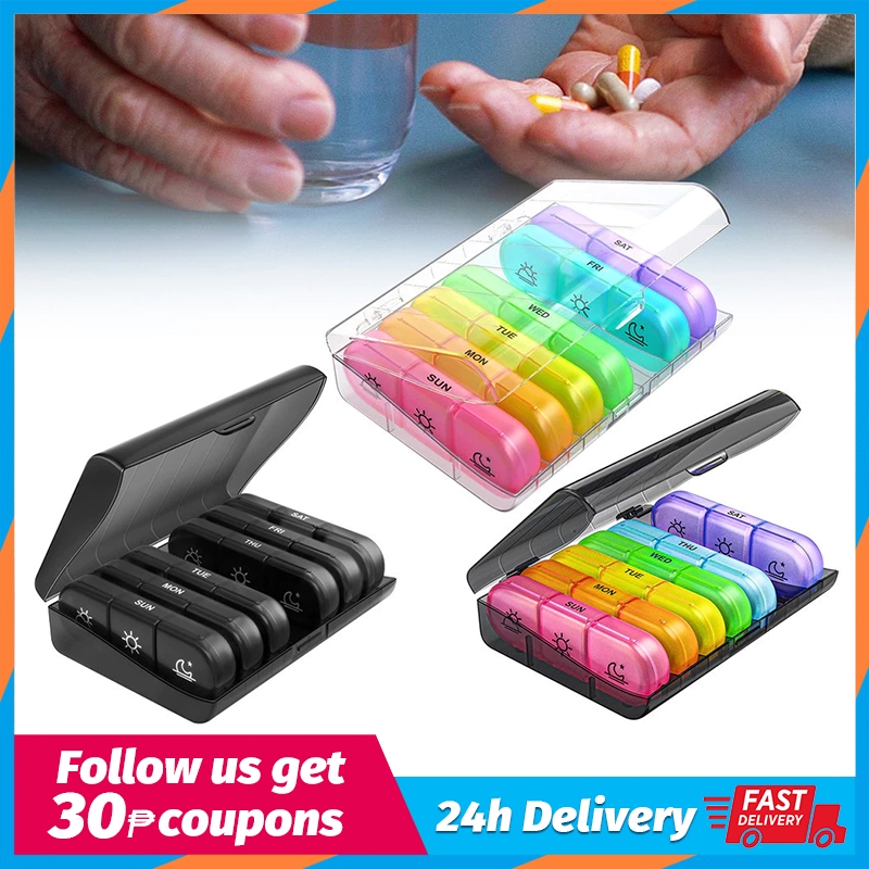 Portable Travel Pill Box 7 days Organizer 21 grids 3 Times One Day with ...