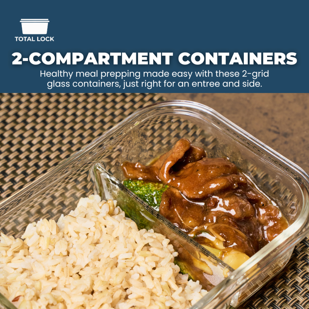 Total Lock Lunchbox Glass Food Container with Divider Rectangle 700ml ...