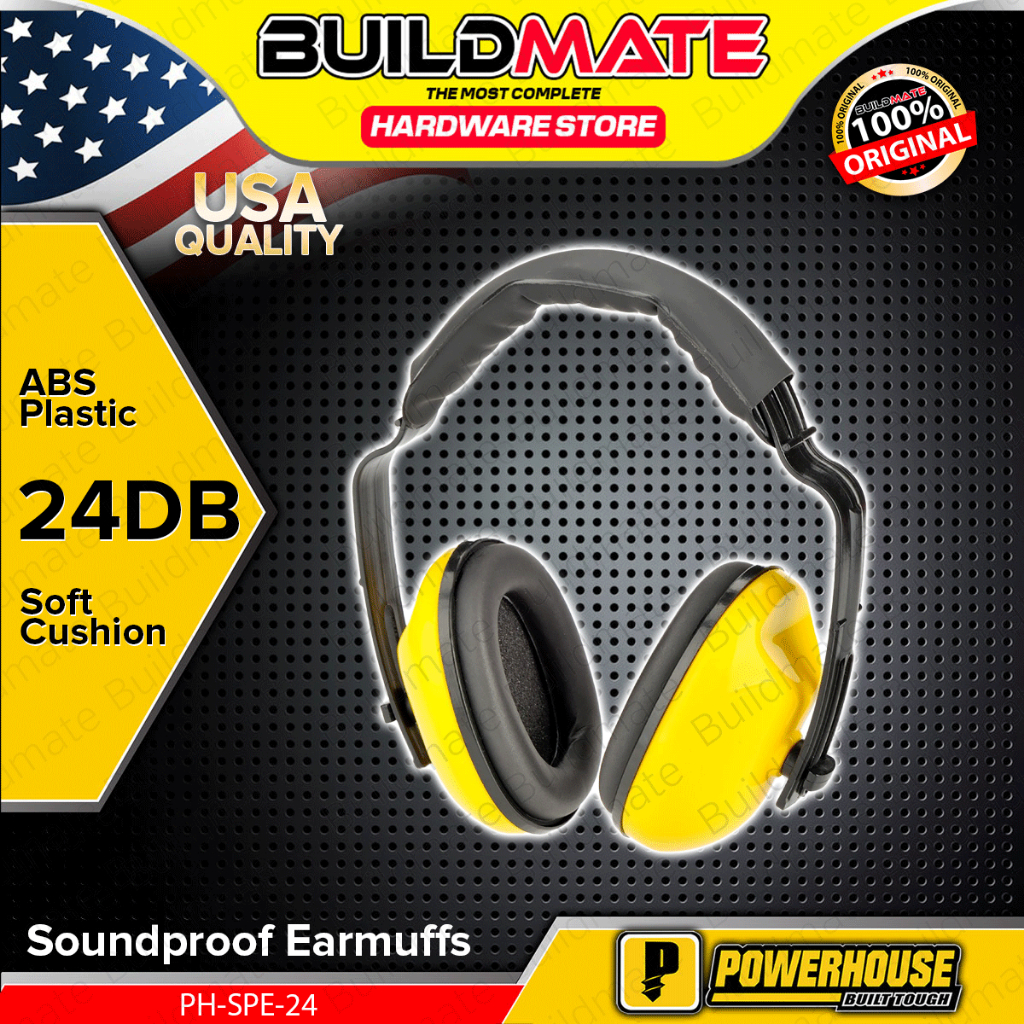 Buildmate x POWERHOUSE Soundproof Earmuffs 24dB ABS Plastic Hearing ...