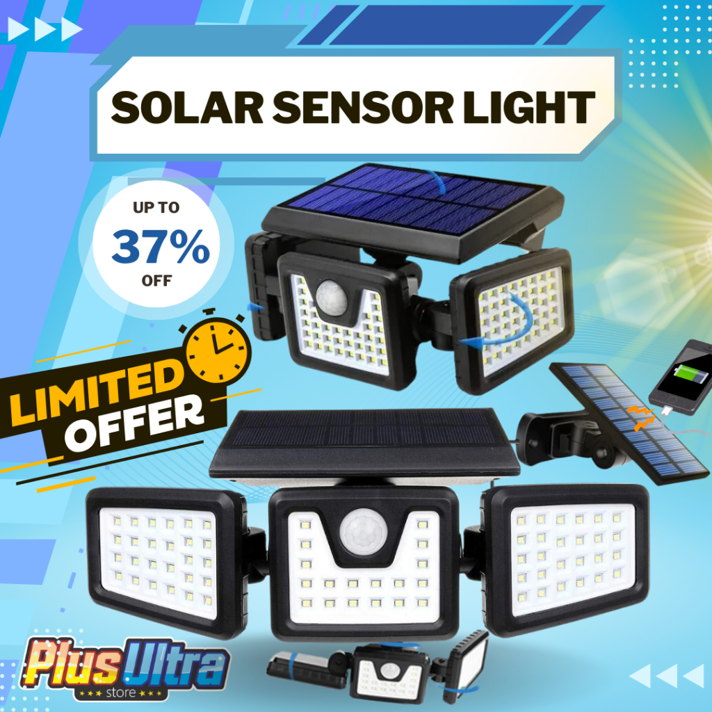 Smart & Secure: 74 LED Solar Lamp - Three-Head Lights with Motion ...