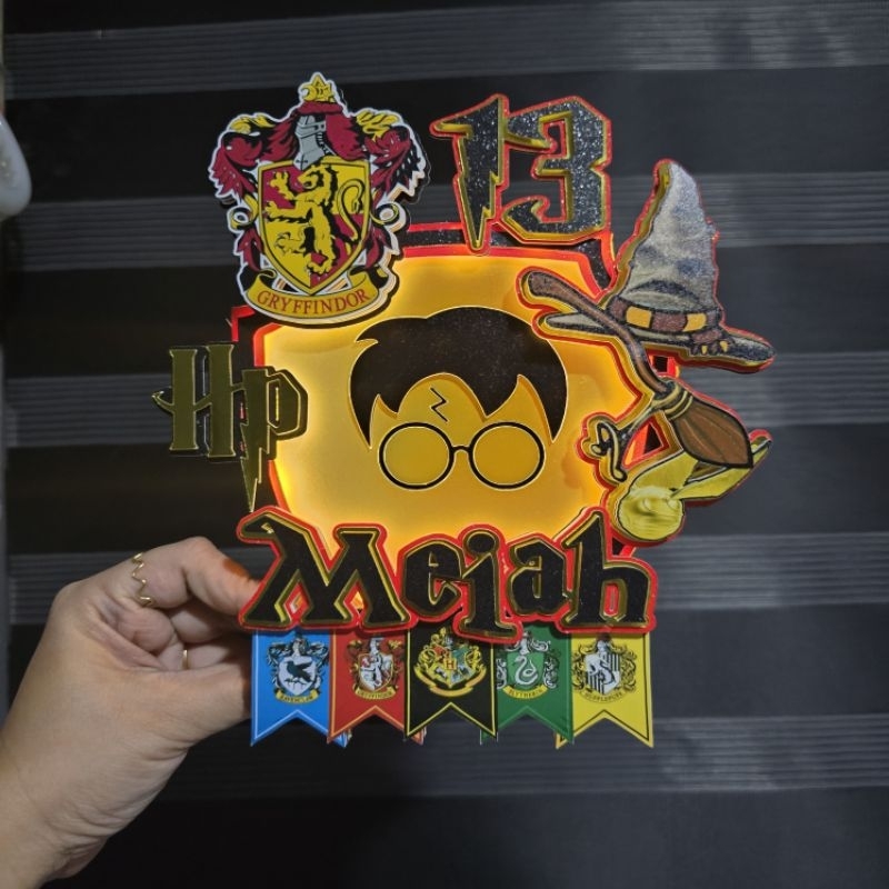 Harry potter theme Cake Topper with LED lights and acrylic handle ...