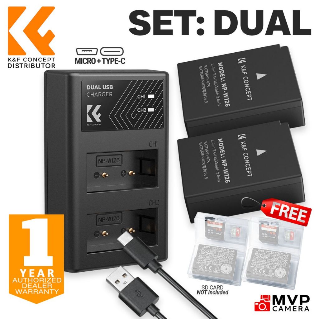 Batteries Et Chargeur Double K&F Concept Pour Fujifilm NP-W126S - X-T3, X100VI, Etc.
