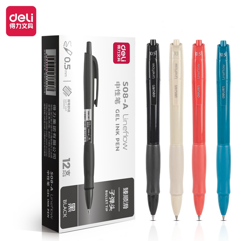 Deli Press Liner flow Gel Pen 0.5mm Sign Writing Pen Stationery School ...