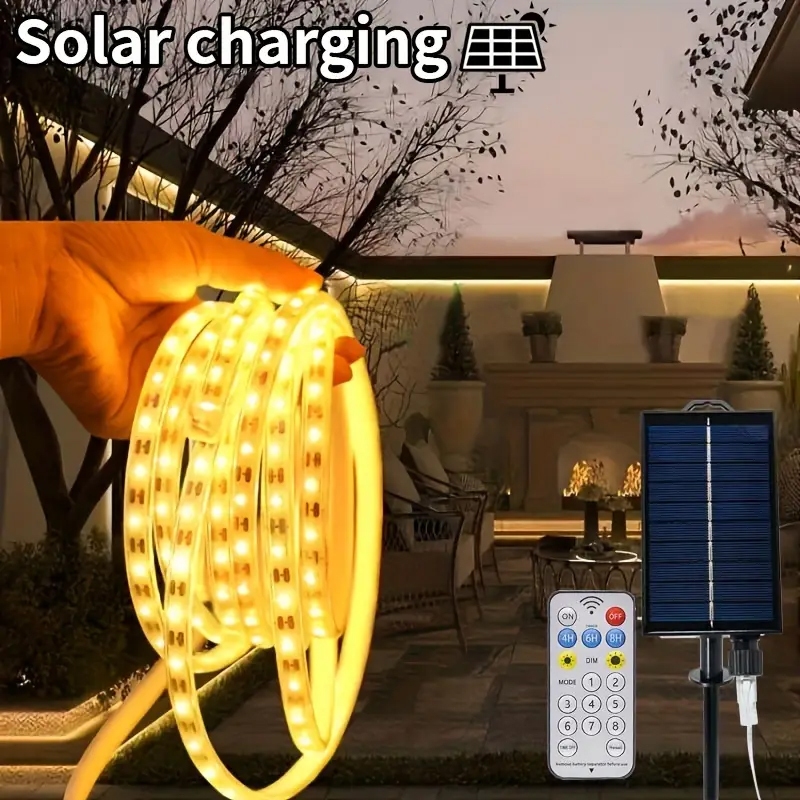 10M Solar LED Strip Light Outdoor Waterproof 8 Modes Flexible Solar ...