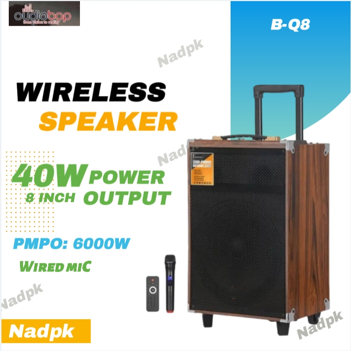 B-Q8 6000W Rechargeable Amplifier Speaker Inch Wood Trolley Bluetooth  Speaker With Wireless Mic