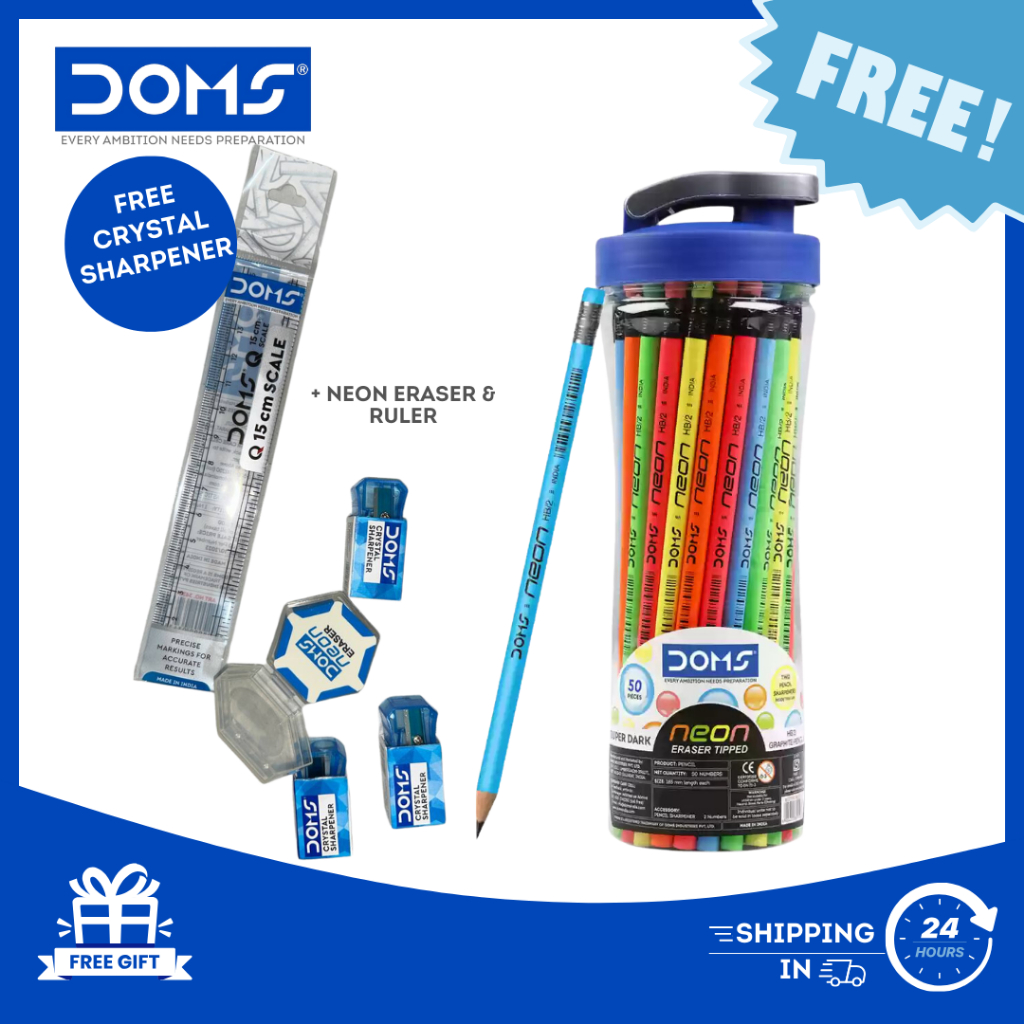 Doms Neon Super Dark Colors Pencil w/ Free Sharpener, Neon Eraser ...
