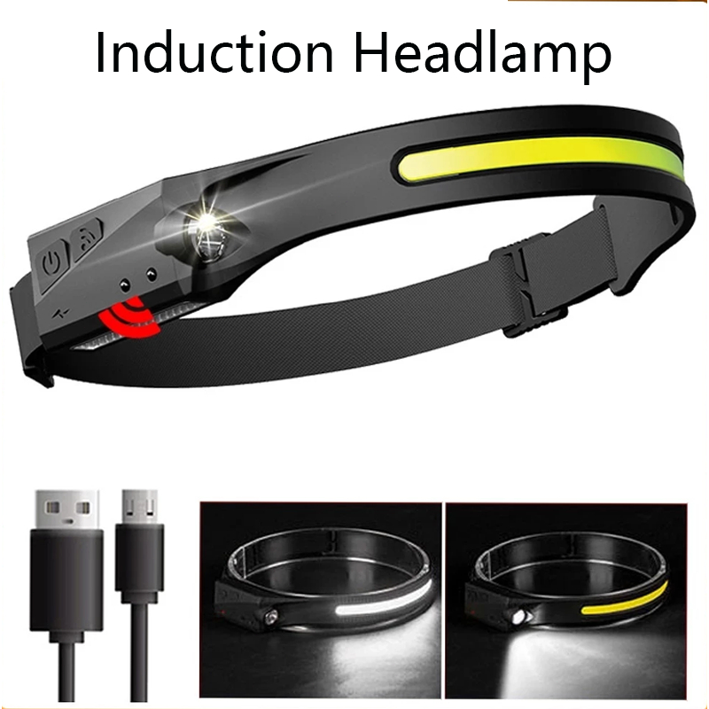 2PCS Induction Headlamp COB LED Head Lamp USB Rechargeable Head Torch 5 ...