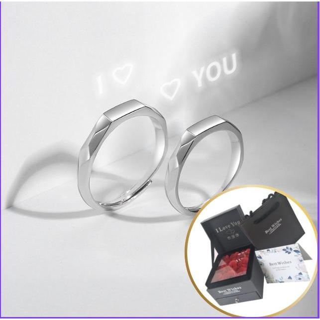 925 Sterling Silver Projection Couple Ring Engagement Ring Simple Ring ...