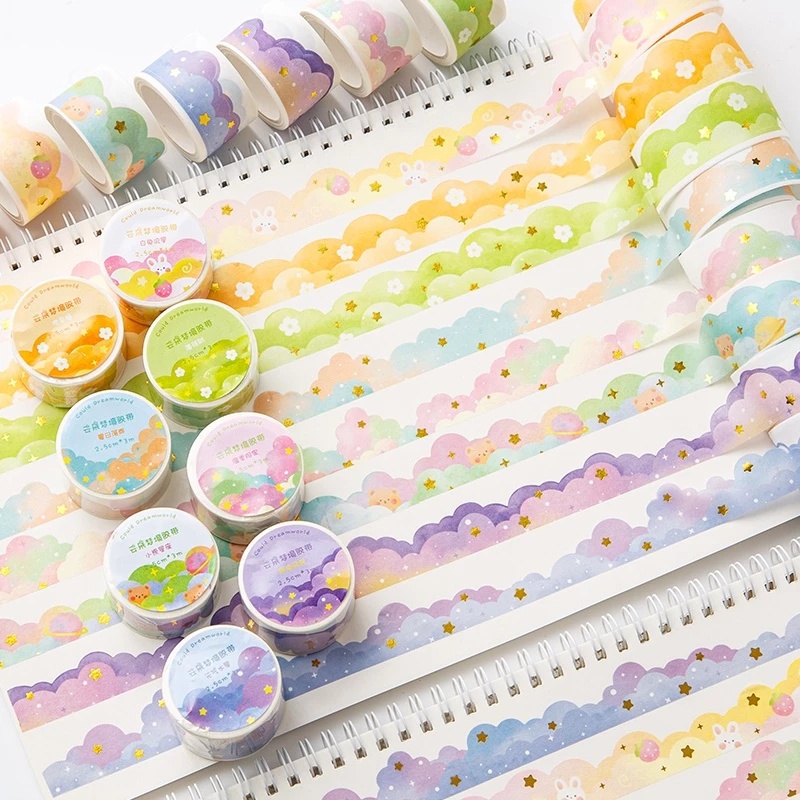 3 Meters Bronzing Cloud Wave Series Washi Stickers Colorful Masking ...