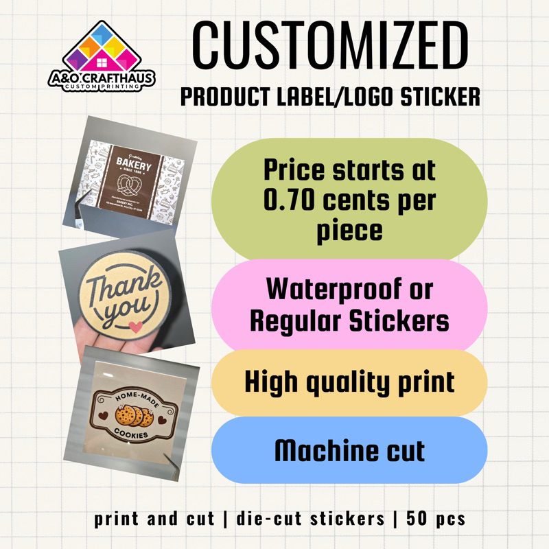 50 pcs Customized Sticker | Product Label Sticker | Logo Sticker ...