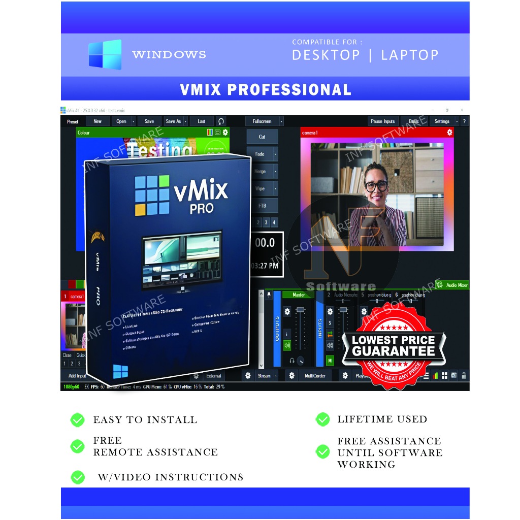 VMIX Professional for Windows Lifetime used Recording and Streaming ...