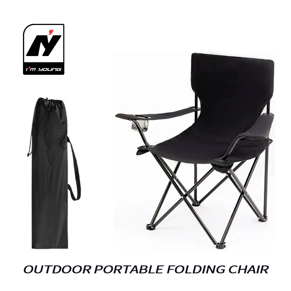Camping Chair Black With Arm Outdoor Folding Heavy Rest Foldable ...