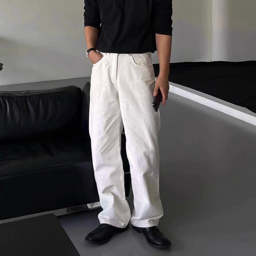 Mannered Soft Denim Straight Leg Denim Jeans for Men High Waist Loose ...