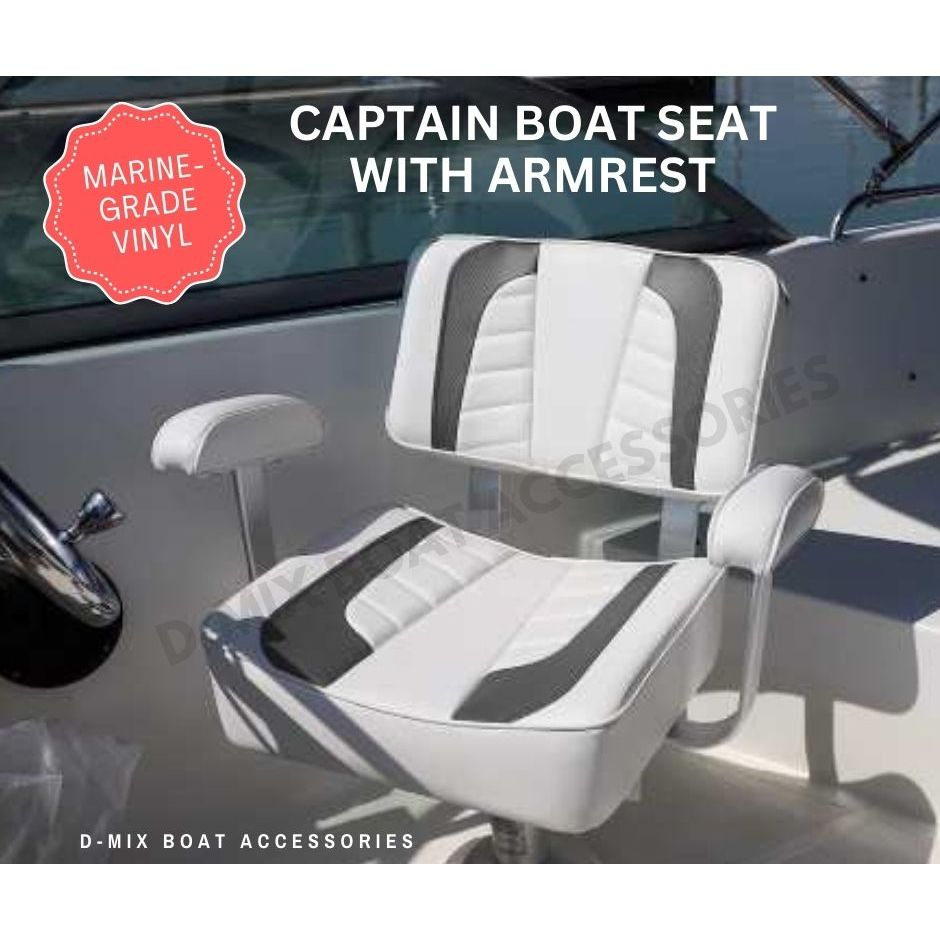 D-MIX MARINE-GRADE CAPTAIN BOAT SEAT WITH ARMREST (WHITE & GRAY ...