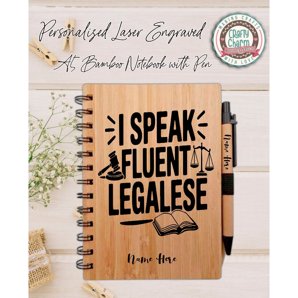 Personalized Laser Engraved Bamboo Notebook and Pen with Box (Lawyer's ...