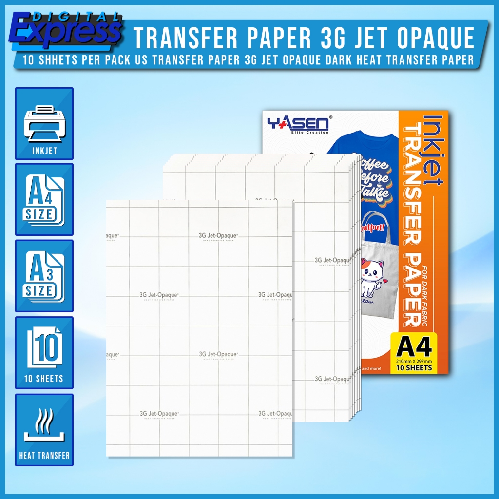 Yasen - 3G Jet-Opaque A3 Dark Inkjet Paper Heat Activated Transfer ...