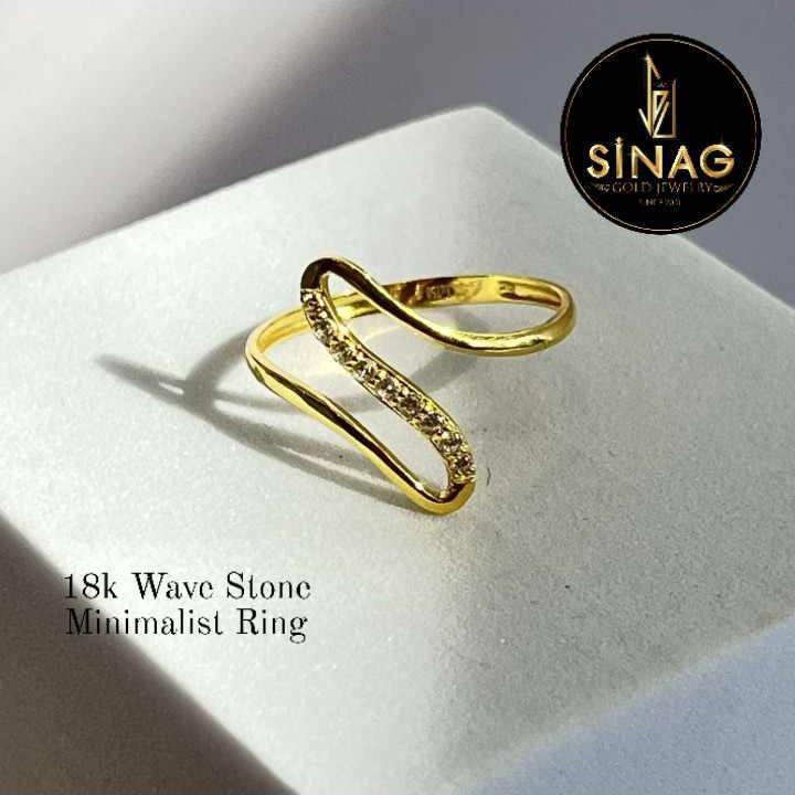 18k Wave Stone Minimalist Ring : Sinag Gold Jewelry | Shopee Philippines