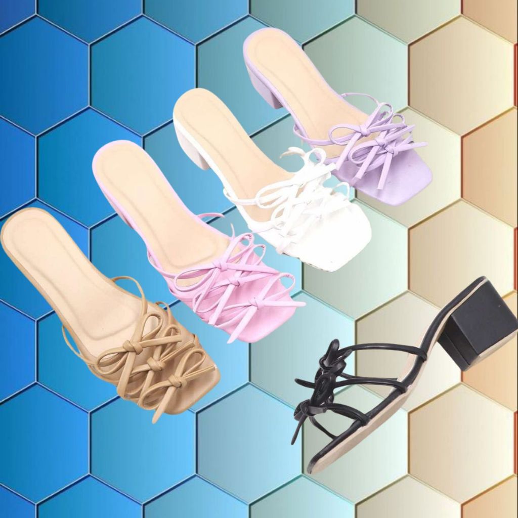 2inches Heel Gladiator Ribbon Slip on sandals For women | Shopee ...