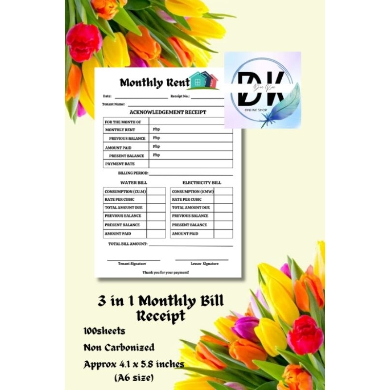 3 in 1 Rent Bill Acknowledgement Receipt | Shopee Philippines