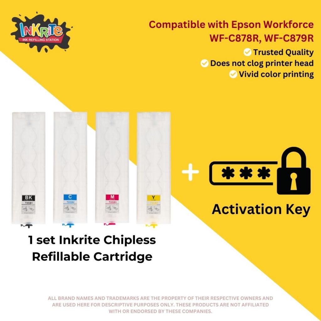Inkrite Chipless Refillable Ink Cartridge with Activation Key for Epson ...