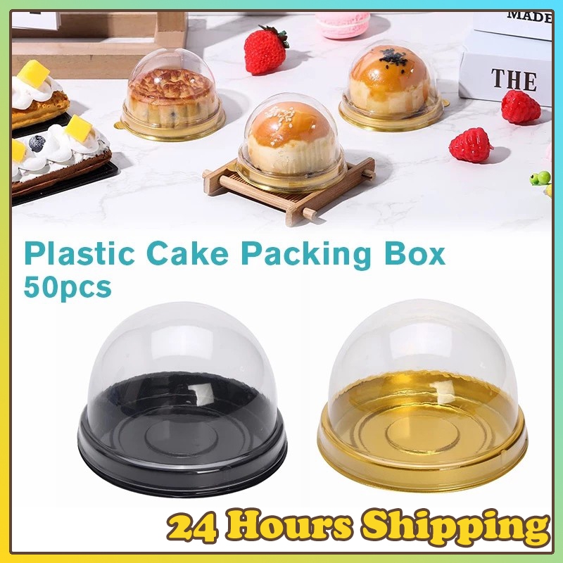 50 Set Clear Plastic Cake Box, Round Plastic Cupcake Holders Egg-Yolk ...