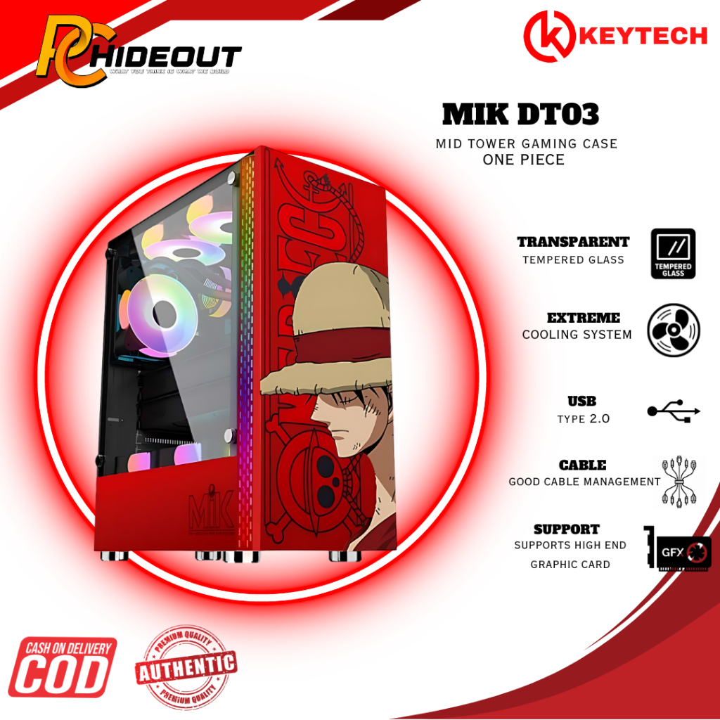 MIK DT03 MID TOWER GAMING PC CASE - LUFFY THEMED (RED) ATX | Shopee ...