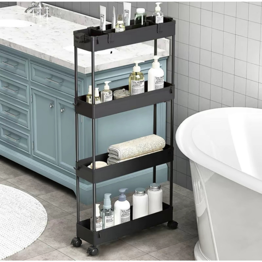 4 Layer Moving Rack Kitchen Storage Shelf Wall Cabinets Home Bedroom ...