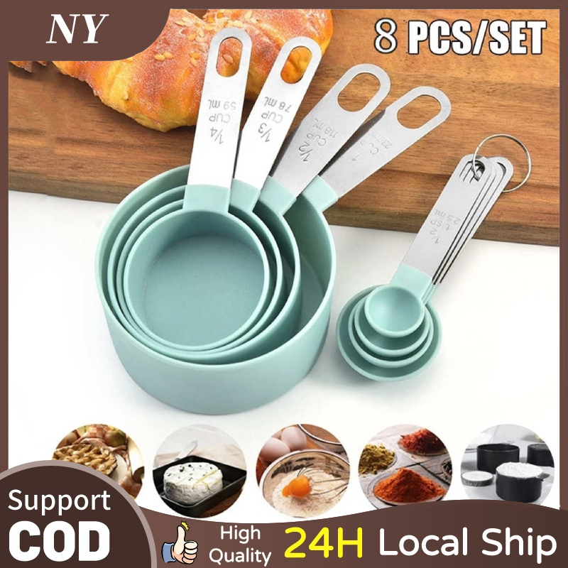 8PCS Stainless Steel Measuring Cups Kitchen Measuring Cup and Spoon Set ...