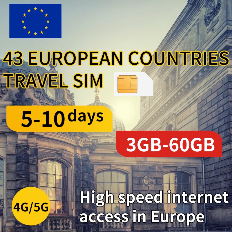 43 European countries TRAVEL SIM(5-20days 3GB-40GB High speed DATA) 4G ...