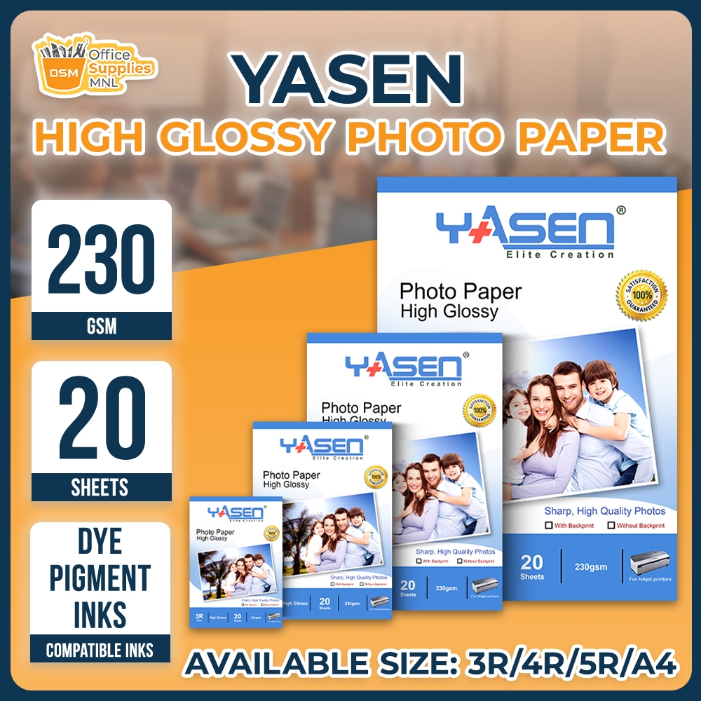 Yasen High Glossy Photo Paper 230GSM [A4 | 3R | 4R | 5R] with Backprint ...