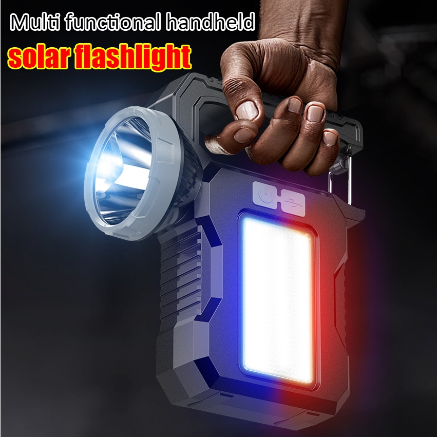 Solar strong light flashlight rechargeable waterproof emergency ...