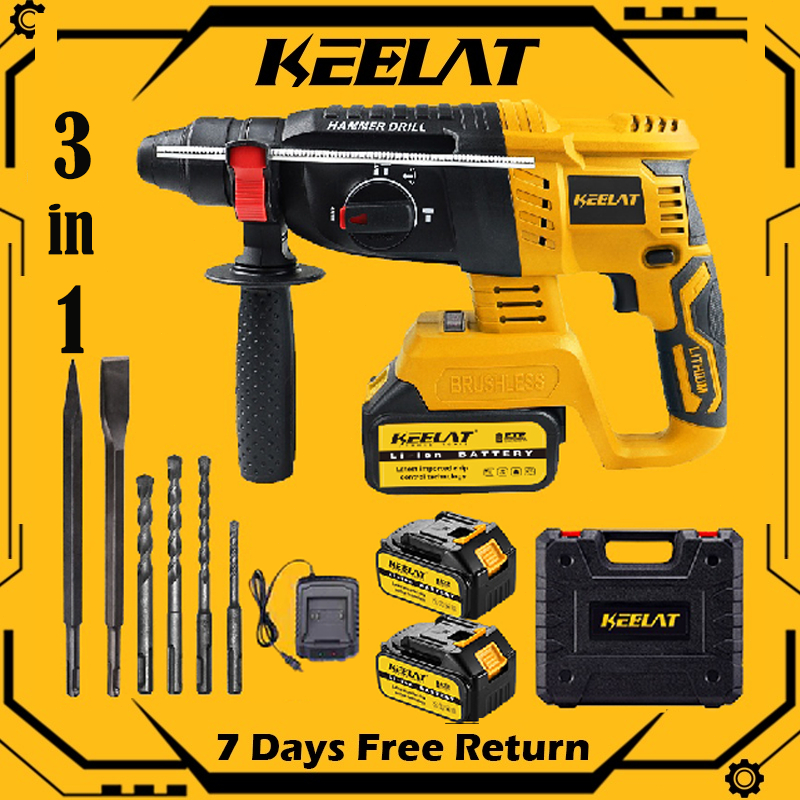 KEELAT Rotary Hammer Impact Drill Cordless 3 Mode Variable Speed For ...