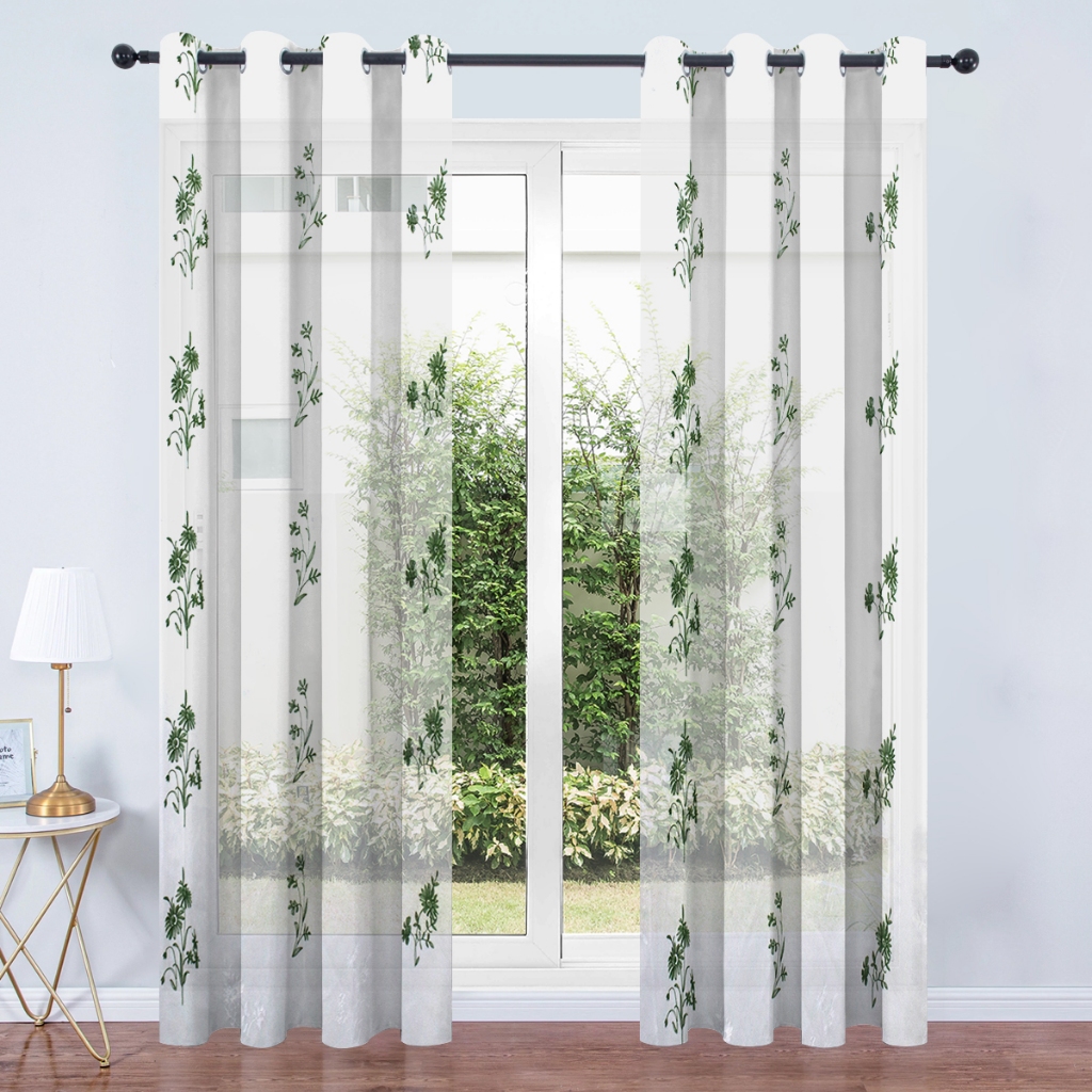 Lace Sheer Floral Embroidered Window Curtains Embroidery Window Bedroom ...