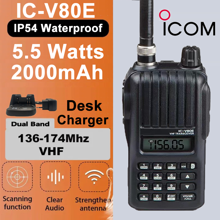 Icom Radio IC-V80E Walkie Talkie Long Range 10KM VHF 136-174Mhz 207CHS ...