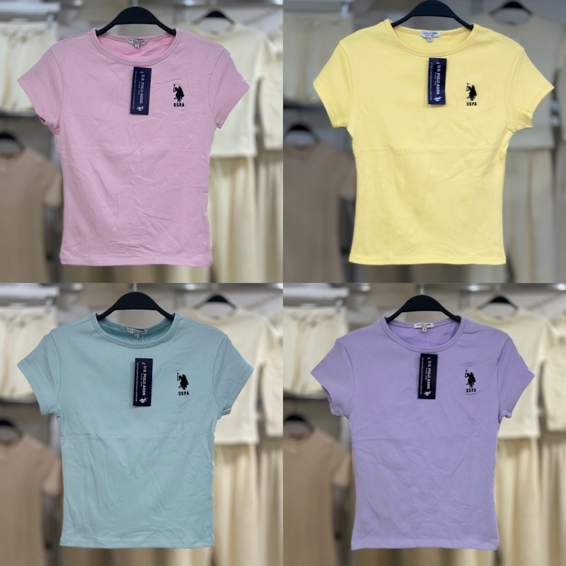 USPA embroid ladies blouse full length basic top short sleeves round ...