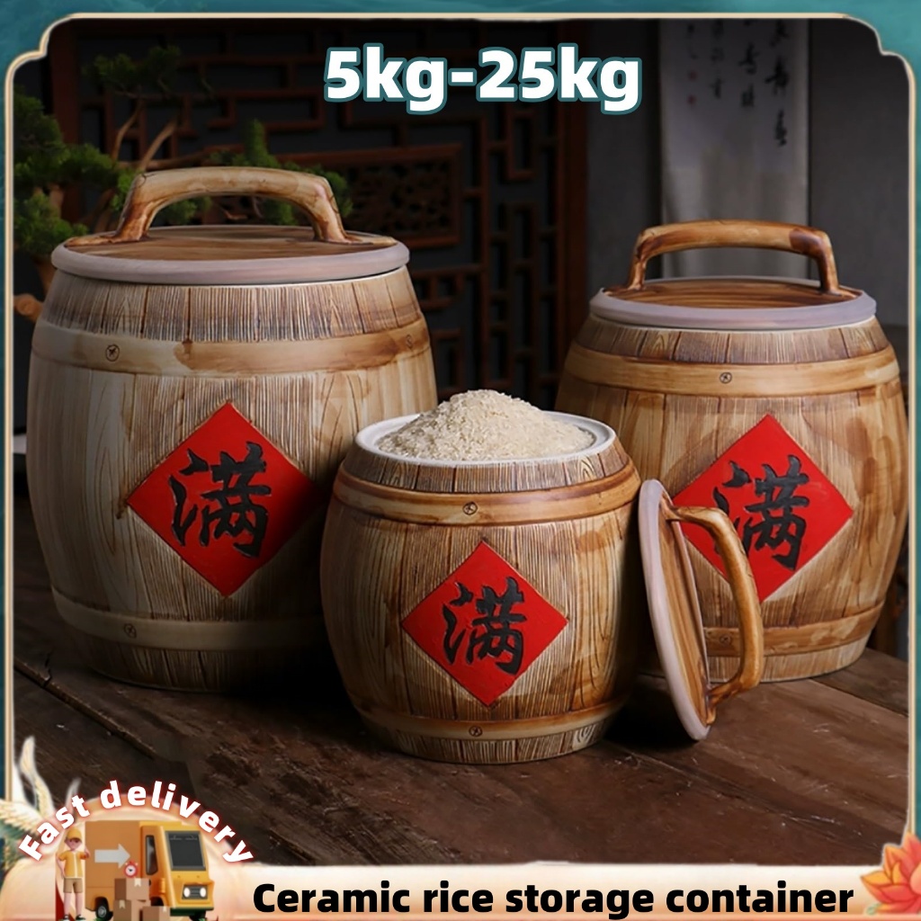 Jingdezhen ceramic rice storage container 5 kilo/10 kg/25kg big clay ...