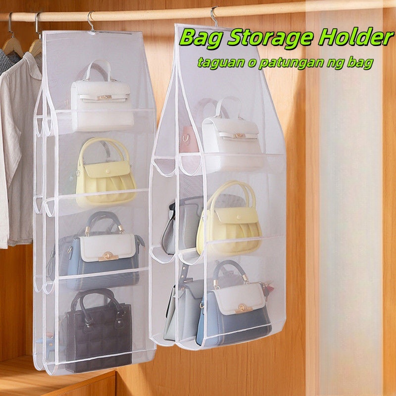 6 Pocket Bag Storage Holder Closet Wardrobe Hanging Rack Organizer ...