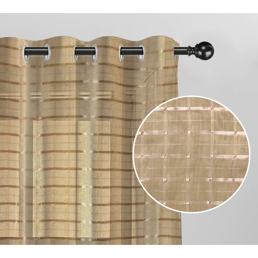 Curtain Lace Window Sheer Curtain Solid Checker Design Grommet top for ...
