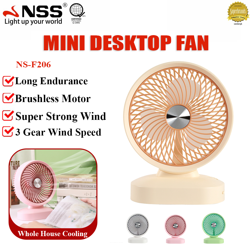 NSS Mini Desk Fan USB Rechargeable Portable Fan 3 speed Mini Table Fan ...