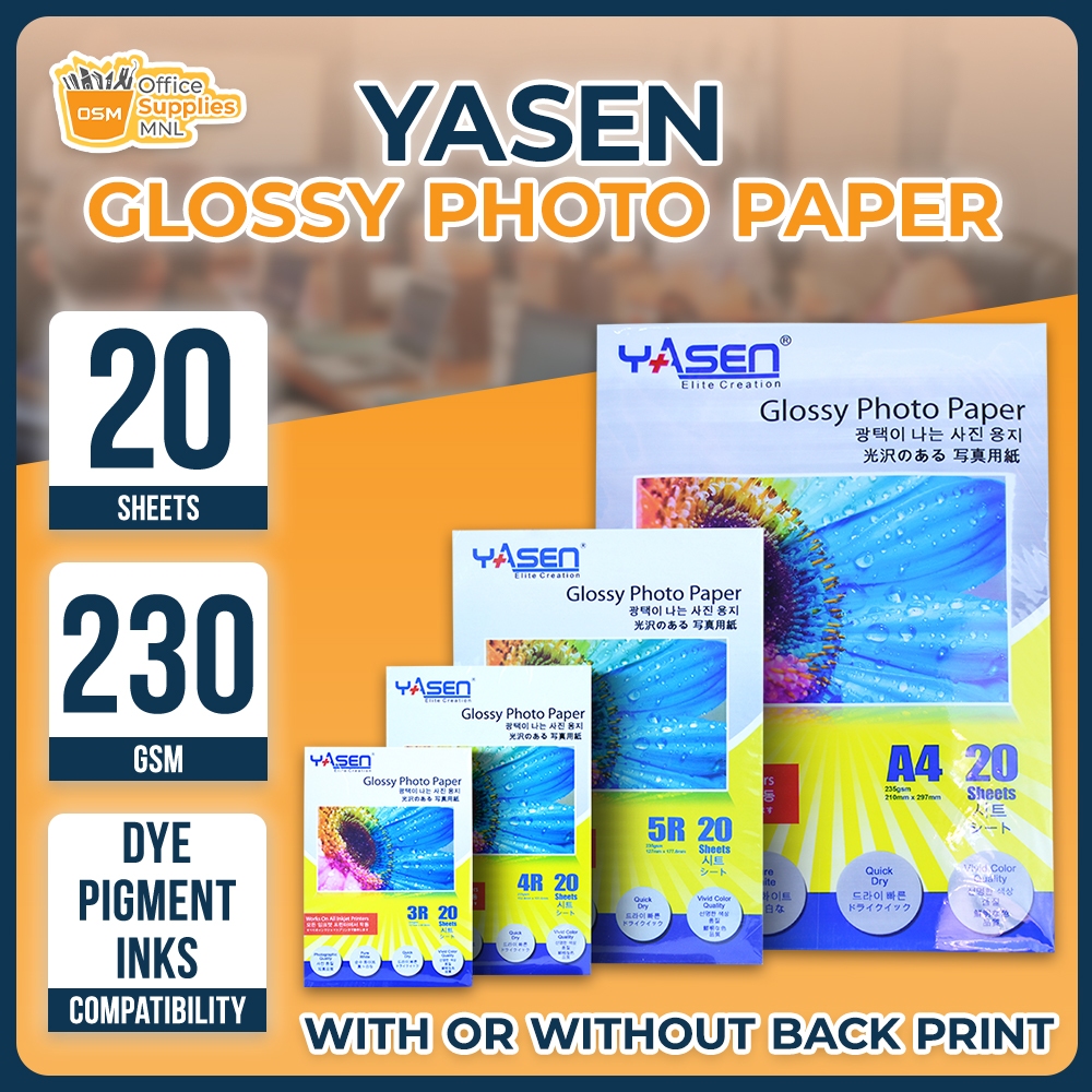Yasen 230gsm High Glossy Photo Paper for Inkjet Printer A4 3R 4R 5R ...