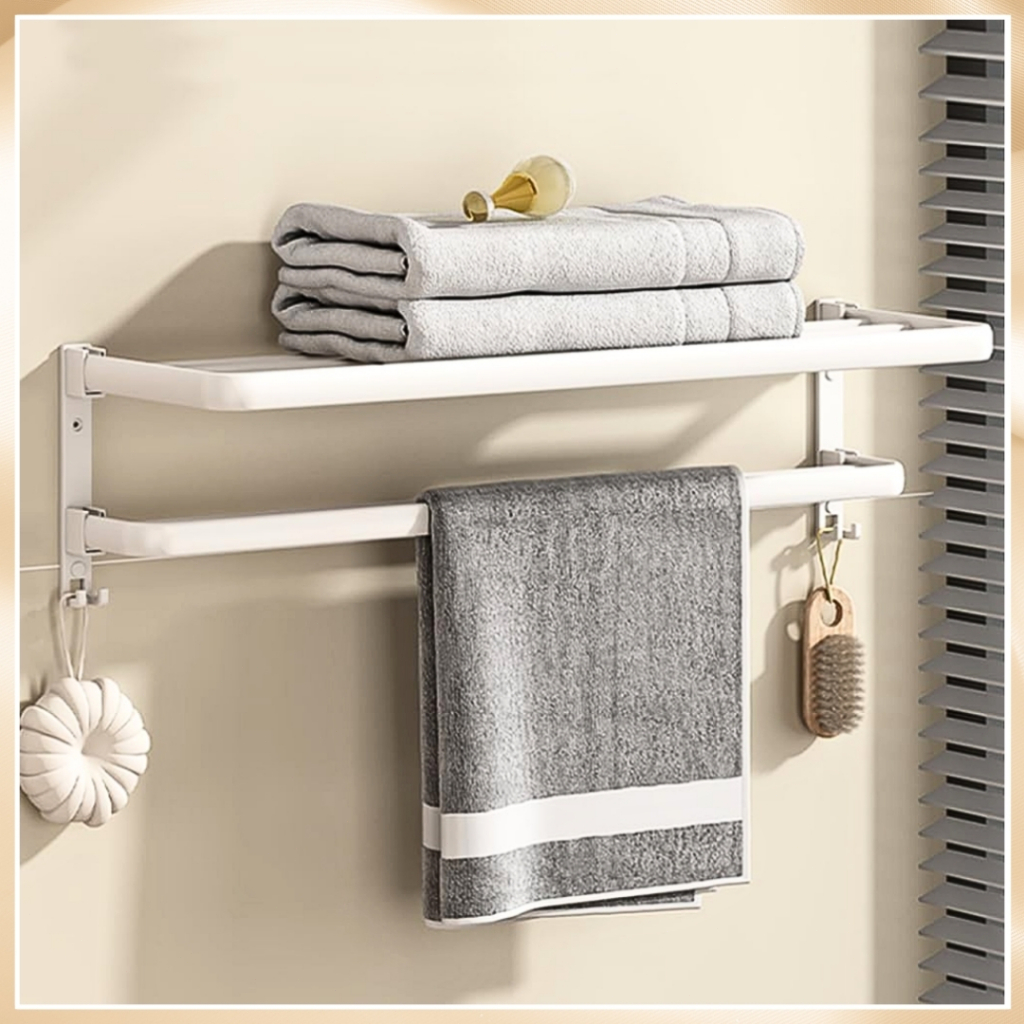 2 Layer No Drill Towel Rack Organizer Wall Mounted Storage Shelf Holder ...