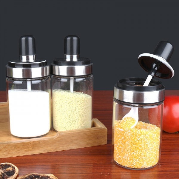3PCS SET Glass Jar Spice Airtight Containers Glass Seasoning Jar ...