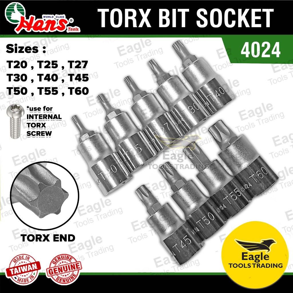 Hans 1/2 inch Drive Torx Bit Socket T20 -T60 at 55mm Length Choose the ...