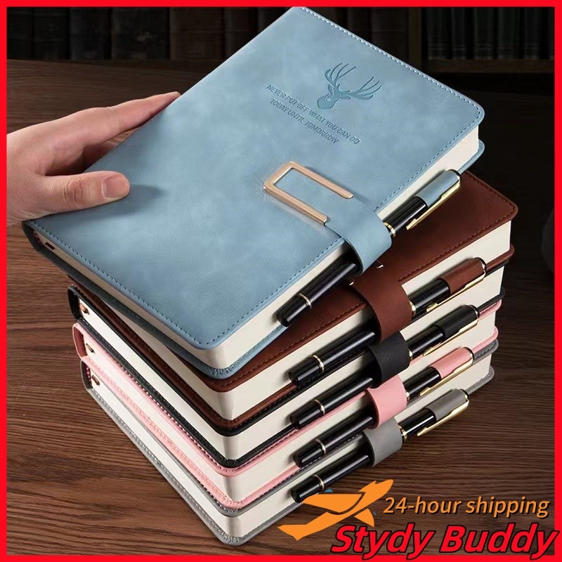 Leather notebook with pen A5 416 Pages paper notepad big Thick cute ...
