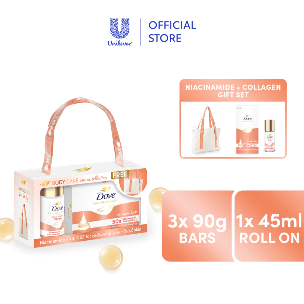 Dove Niacinamide + Vitamin C & E Body Care Serum Collection with FREE Dove Tote Bag