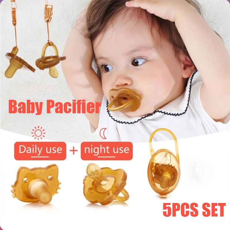 5PCS Reusable Baby Pacifier Set Silicone Baby Nipple Portable Newborn ...