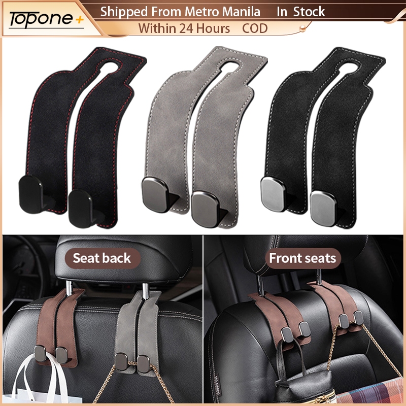 2PCS Car Seat Back Double Hook, Leather Car Seat Organiser Hooks,Car