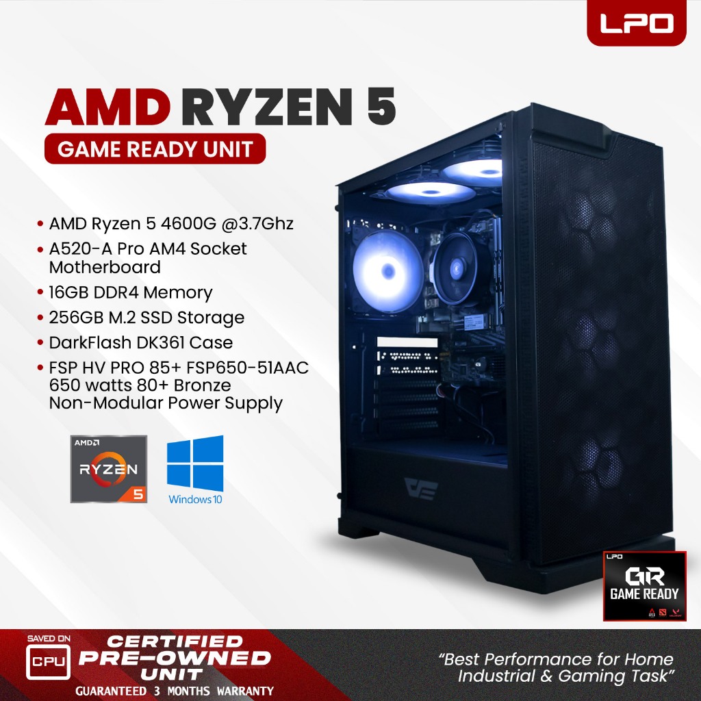 LPO Gaming Unit AMD Ryzen 5 4600G 3.7Ghz A520-A Pro AM4 Socket DK361 ...